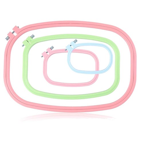 Retemporel 4 조각 플라스틱 자수 후프 광장 크로스 스티치 DIY 아트 공예에 대한 세트 편리한 재봉, 핑크와 그린 & 블루