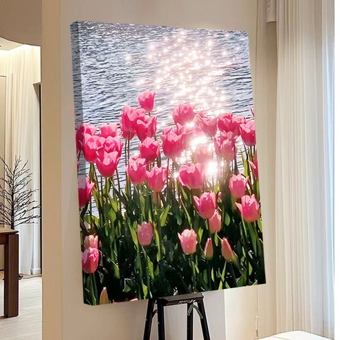votgl 보석십자수 캔버스형 DIY 액자형 풍경 인물 꽃식물50x40cm, 04튤립, 1개