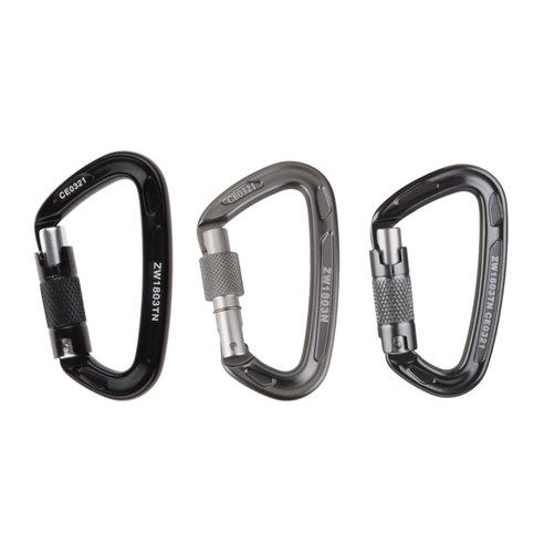 3 조각 24KN Screwgate 잠금 등산 D 모양 Carabiner, 회색, 설명