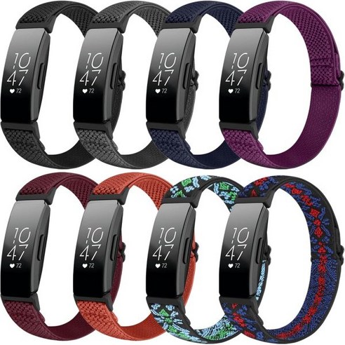 Fitbit Inspire 2/Inspire/Inspire HR 여성 남성용 조절식 신축성 나일론 스트랩 스포츠 통기성 교체 손목밴드 Ace 2/Ace 3 키즈용 8팩, Black+Gray+Indigo+Purple+Wine