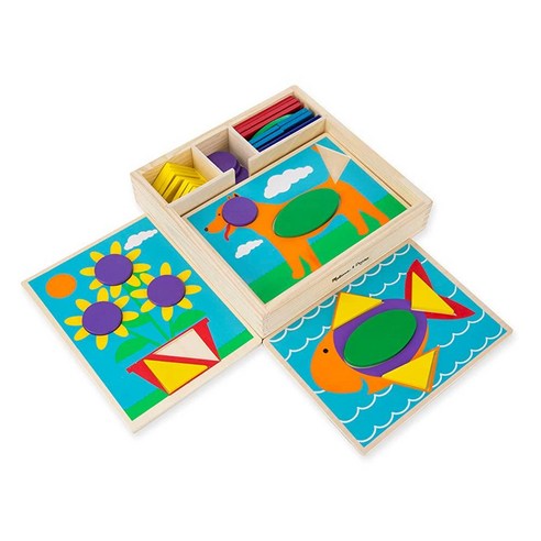 Melissa & Doug Beginner Wooden Pattern Blocks Educational Toy 5 DoubleSided Scenes and 30 Shapes 10. DVD/블루레이