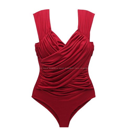 DFMEI 신작 원피스 수영복 단색 신작 여성용 해변 바캉스 수영복 여름, DFMEI 붉은색