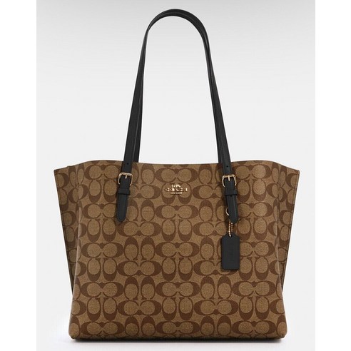 코치 COACH 라지 몰리 블랙 브라운 카키 캔버스 가죽 토트 백 골드 로고 450 레더