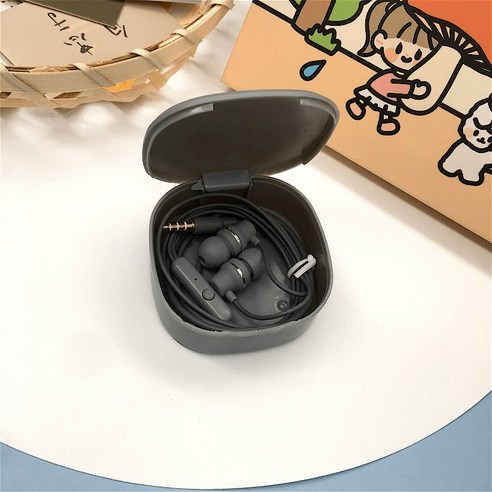 DFMEI 고 -값 유선 헤드폰 스토리지 박스 라운드 소켓 GM Oppo Huawei Vivo Apple 귀여운 헤드셋, 회색 헤드셋+회색 상자