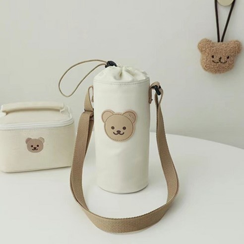 레이지 물병 가방 보온보냉 텀블러 파우치 캔버스백, 곰돌이, 1개