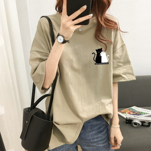 여름용 고양이 루즈핏 반팔 티셔츠