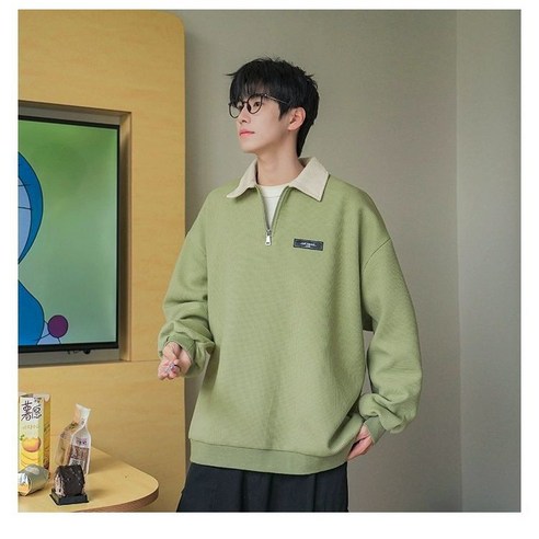 다유가 남성 오버핏 빅사이즈 카라 맨투맨 티셔츠 긴팔티
