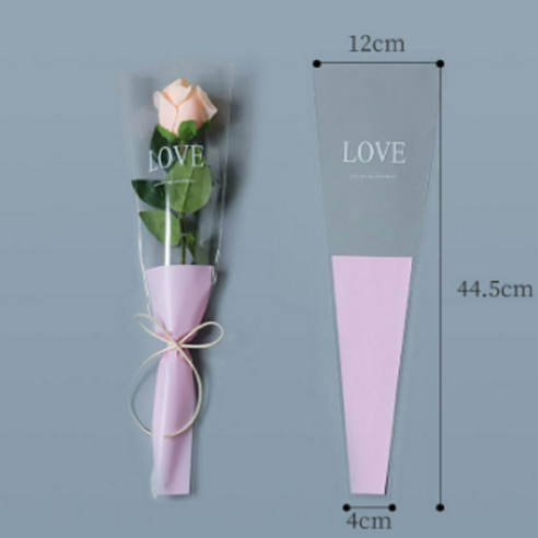 러브 꽃 한송이 기념일 선물 포장지, 50개, 핑크