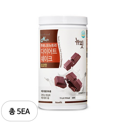 뉴핏 투에니포 뉴트리 다이어트 쉐이크 초코맛, 750g, 5개