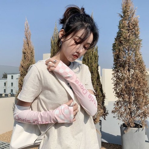 ZZJJC 선블라인드 아이스 여 ins 통기팔 토시 아이스에 롱 슬리브, 엄지 핑크