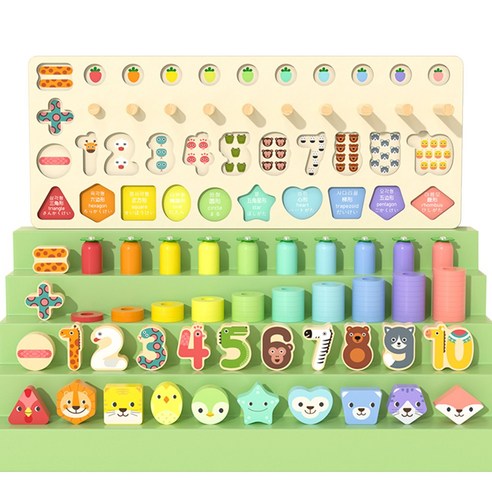 고려베이비 5IN1 숫자 원목 퍼즐 소근육 발달 놀이 장난감 아기 유아 교구