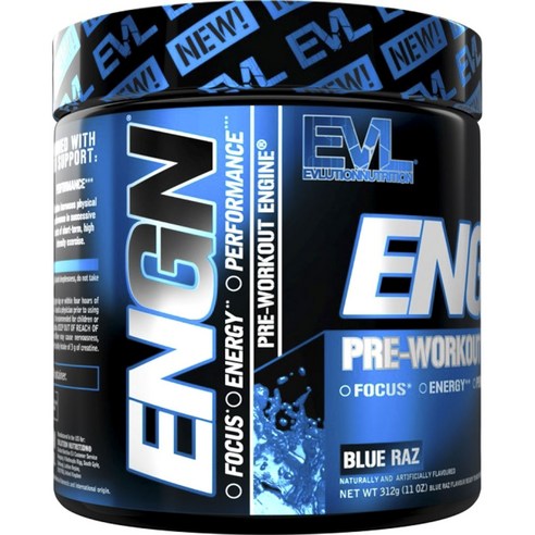   EVLUTIONNUTRITION ENGN 프리-워크아웃 엔진 블루 라즈 맛, 1개, 312g