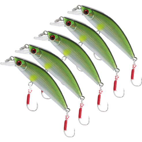 LUSHAZER 50SS 밑걸림 방지 쏘가리 미노우 슬로우 싱킹타입, 5개, 5.5g, 그린
