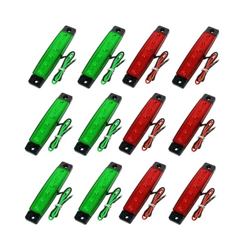 12PC 빨간색 및 녹색 보트 탐색 표시등 - 카약용 LED 선미 조명 우현 DC 12V, 레드 그린, {"수건소재":"플라스틱"}