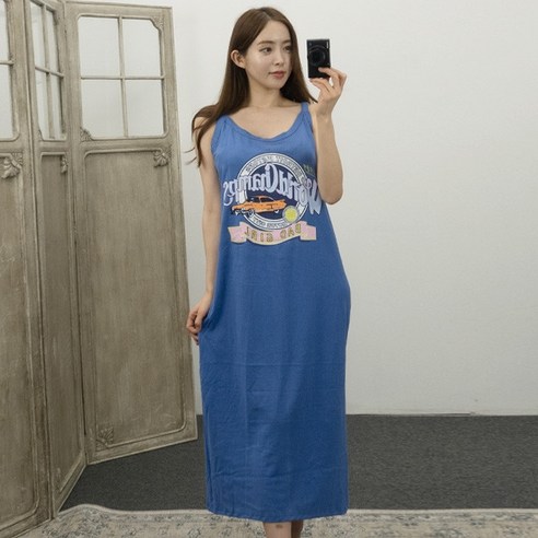 월챔 빈티지 프린팅 루즈핏 민소매 나시 롱원피스 홈웨어