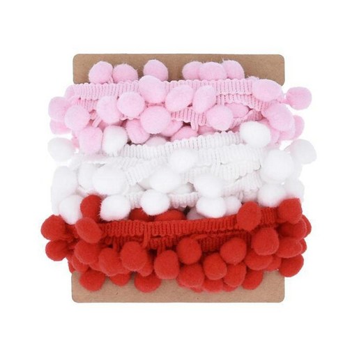 3 색 미니 Pom Pom Trim 레이스 트림 13Yds 바느질 액세서리 DIY 공예품, 폴리에스터, 화이트 핑크 레드