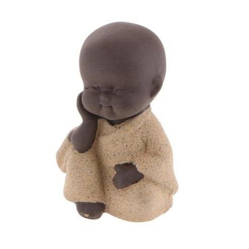 젠 가든 홈 오피스 장식을위한 작은 부처님 동상 세라믹 도자기 모래 스님 차 애완 동물, 옐로우