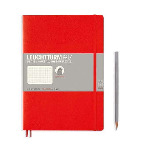 로이텀 LEUCHTTURM1917 - 노트북 소프트커버 컴포지션 B5-123 필기 및 저널링용 번호가 매겨진 페이지 (플레인 포트 레드) 466328, Dotted, 레드