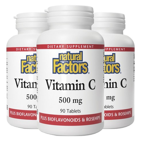 네추럴팩터스 비타민 C 500mg + 바이오플라보노이드 & 로즈힙 타블렛, 3개, 90정