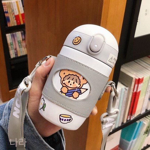 smy어린이 보온병 컵 여성 학생 귀여운 만화 컵 작은 휴대용 큰 배꼽 컵 한국어 간단한 컵, 색깔1, 하나