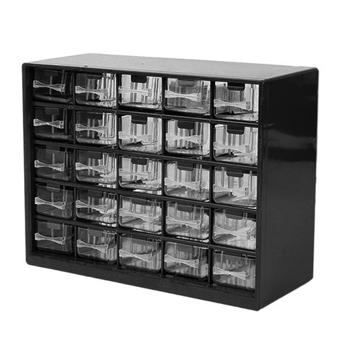 25 서랍 부품 보관 상자 홈 차고 도구 상자 나사 공예 캐비닛, ABS 플라스틱, 검은 색