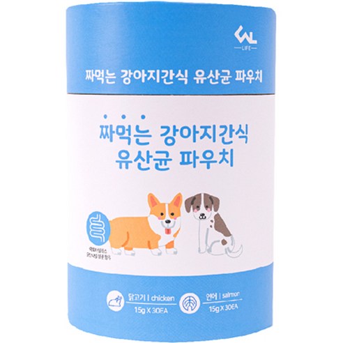 씨엔앨라이프 짜먹는 강아지간식 유산균 파우치 15g 2종 30p + 30p, 닭고기, 연어, 1세트