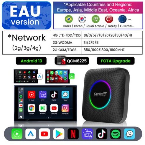 카링킷 Carlinkit 안드로이드 13 TV LED 8 + 128GB 무선 자동 어댑터 유튜브 IPTV GPS, 3) 8GB RAM 128GB ROM - EAU