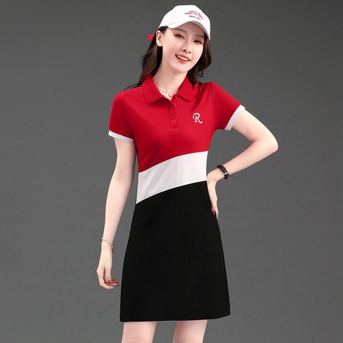 골프원피스 골프 여성의류 운동 유니폼 세트 칼라넥 반팔 원피스 슬림 golf옷 스커트