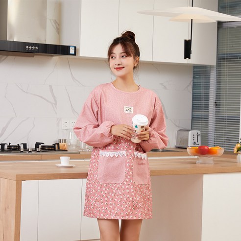 DFMEI 가운주방가 취사 허리둘레 이중방수 패션녀, 꽃토끼가 옷가루를 덮다.