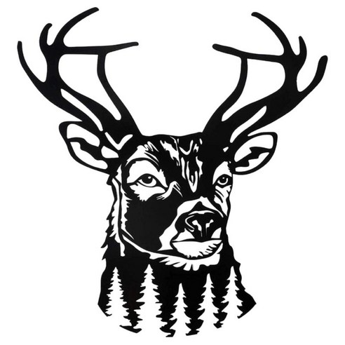 메타 3d 사슴 머리 동상 소박한 오두막 벽 예술 벽 마운트 농가 동물 가짜 사슴 뿔 사무실 홈 장식, 검은 색, 철