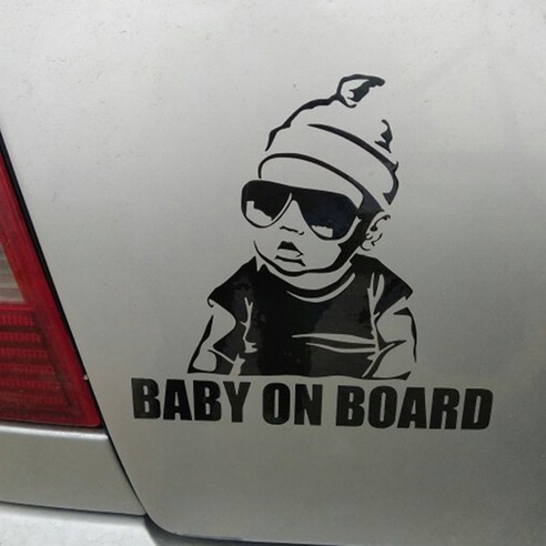 YAYI 보드 패턴 반사 자동차 스티커 꼬리 경고 데칼 스티커에 귀여운 아기, 1개, 블랙입니다