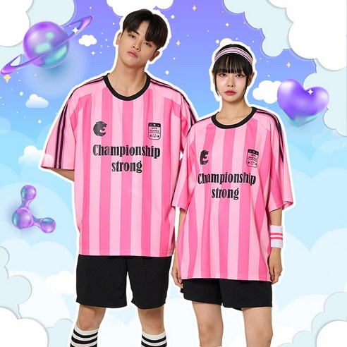 핑크 스트라이프 풋볼유니폼 남여공용 블록코어 축구반티