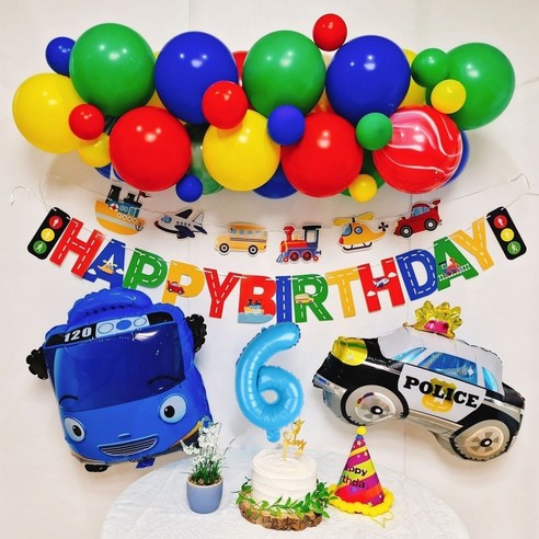 스마일파티 타요 풍선 생일파티세트 자동차풍선, 6세