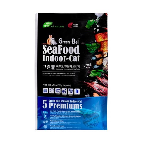 내츄럴큐브 그린벨 씨푸드 인도어 고양이 건식사료, 가수분해 연어, 5kg, 1개