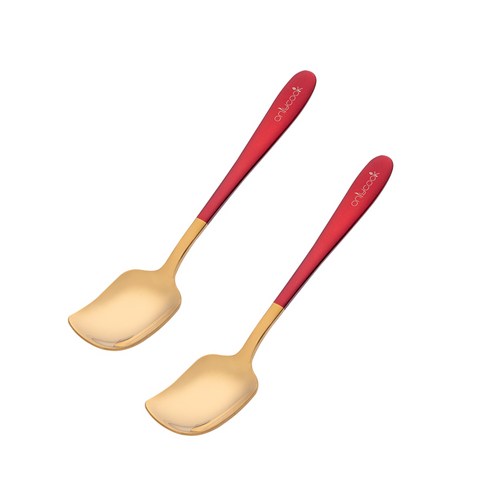 DFMEI onlycook 컬러 짧은 핸들 커피 스푼 절묘한 스테인레스 스틸 작은 숟가락 가정용 황금 디저트 요구르트 교반 숟가락, 하나, DFMEI 빨강/2