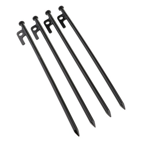 4pcs 강철 텐트 못 - 원예 접지 못 - 로프 구멍 커넥터가 있는 캠핑 말뚝 녹 방지 초경량, 금속, 블랙