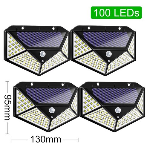 [KHTE] 야외 태양광 동작 센서등 와이드 앵글 Led 전구 100 개 밝기 무선 방수 IP65 벽등 정원 벽 거리, 4 Pieces