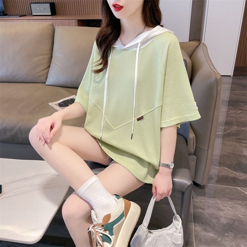 와플 34 코튼스트랩 여름후드반팔티셔츠 여류