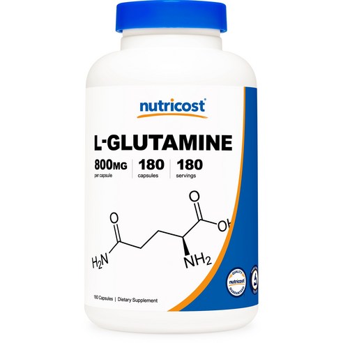 Nutricost L-Glutamine 뉴트리코스트 L-글루타민 800mg 180캡슐 2팩, 180개, 1개