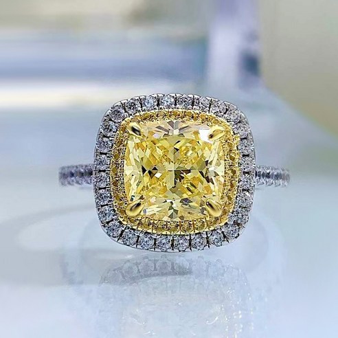 KORELAN 신형 8*8 큐빅 옐로우 다이아몬드 고탄소 다이아몬드 S925 실버 반지 의 백금 다이아몬드 반지