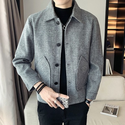 겨울 새로운 남성 남성 의류 매장 소유자 바람 캐주얼 모직 재킷 코트 옷깃 패션 한국 스타일 탑 트렌드