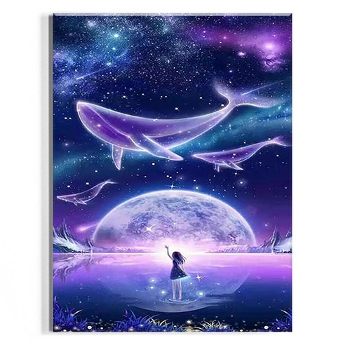 오로라데코덴 캔버스형 보석십자수 30x40cm, MK019 보라빛 고래