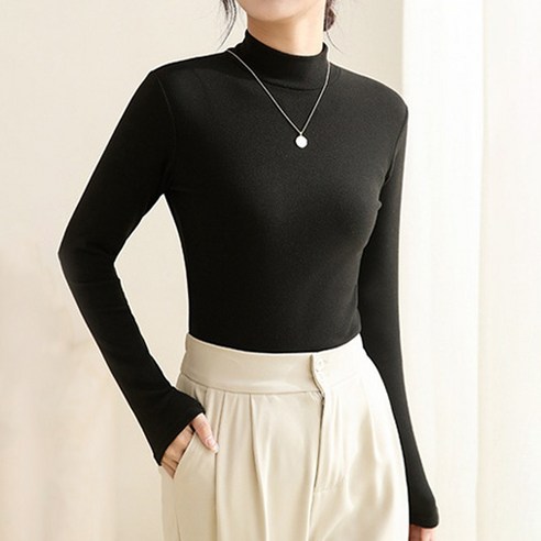 가을과 겨울철에 착용하기 좋은 지나홈 여성 기모 티셔츠 반목티 긴팔 1P