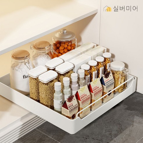 (주)실버미어 슬라이딩 서랍형 다용도 철제 펜트리 양념통 정리대, 40cm, 1개