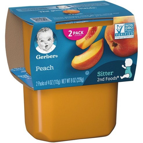 Gerber 2단계 어린이 식품 113g 2개입, 복숭아(Peaches), 226g, 1개