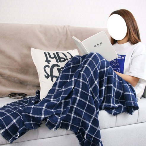 DFMEI 뉴 썸머 오피스 담요 점심시간 휴무 프린트담요 에어컨 방 니트 담요 숄, DFMEI다크블루격자무늬, 140*140