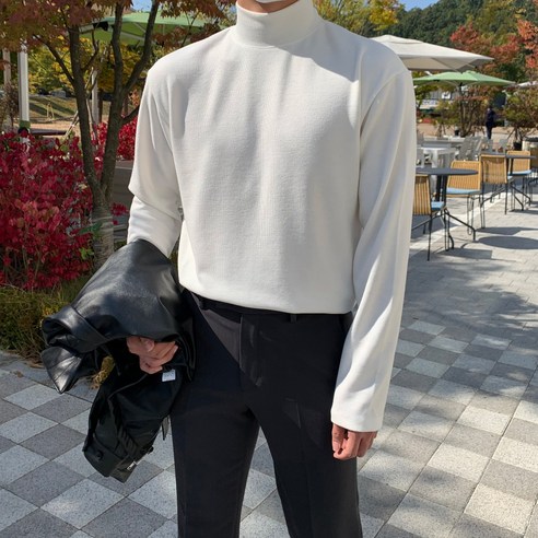퀄리티 니트지 반폴라 티셔츠 남자 목티 폴라 반목 이너 가을 겨울 옷 터틀넥 코디