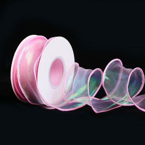 올리브파티 오로라 홀로그램 오간디 리본 40mm 9M리본, 2개, 핑크