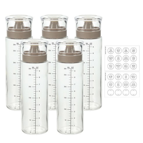 시노글라스 신형 오일병 양념병+스티커 24종, 그레이, 5개, 300ml