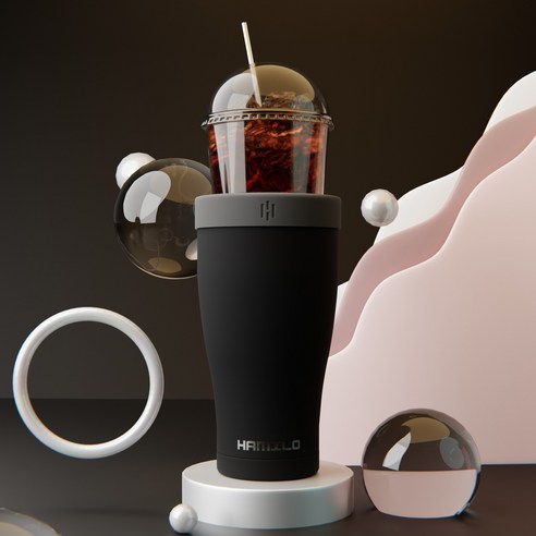 해밀로 아이스커피 텀블러 얼죽아 텀블러 스텐 보온 보냉 대형 대용량, 블랙, 880ml, 1개